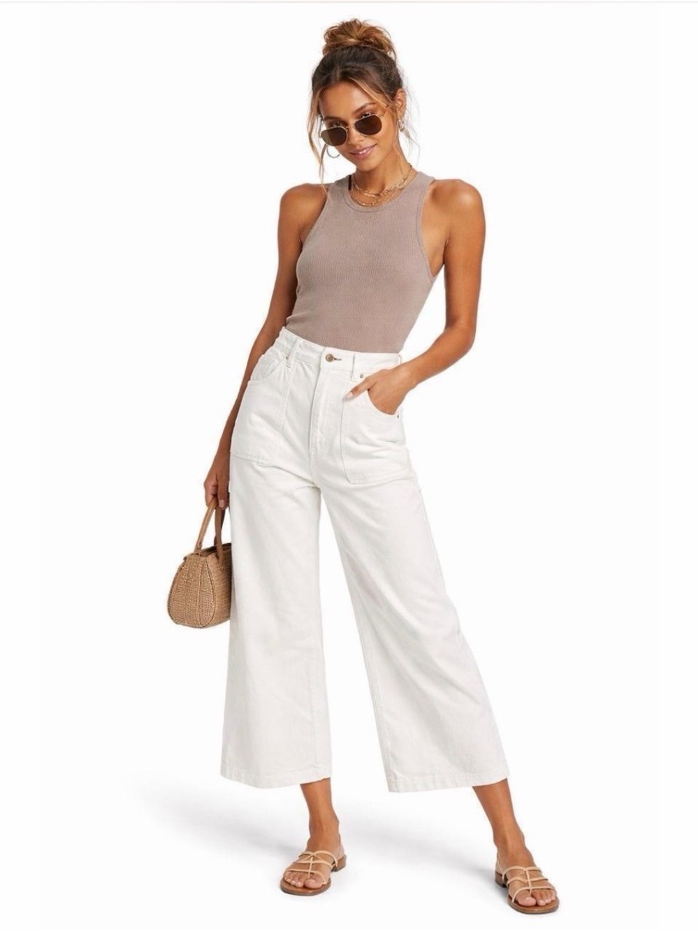 Hudson Jeans Jodie Wide Leg Utility High Rise Pants White Tan Stitching Size 27 - Picture 13 of 15